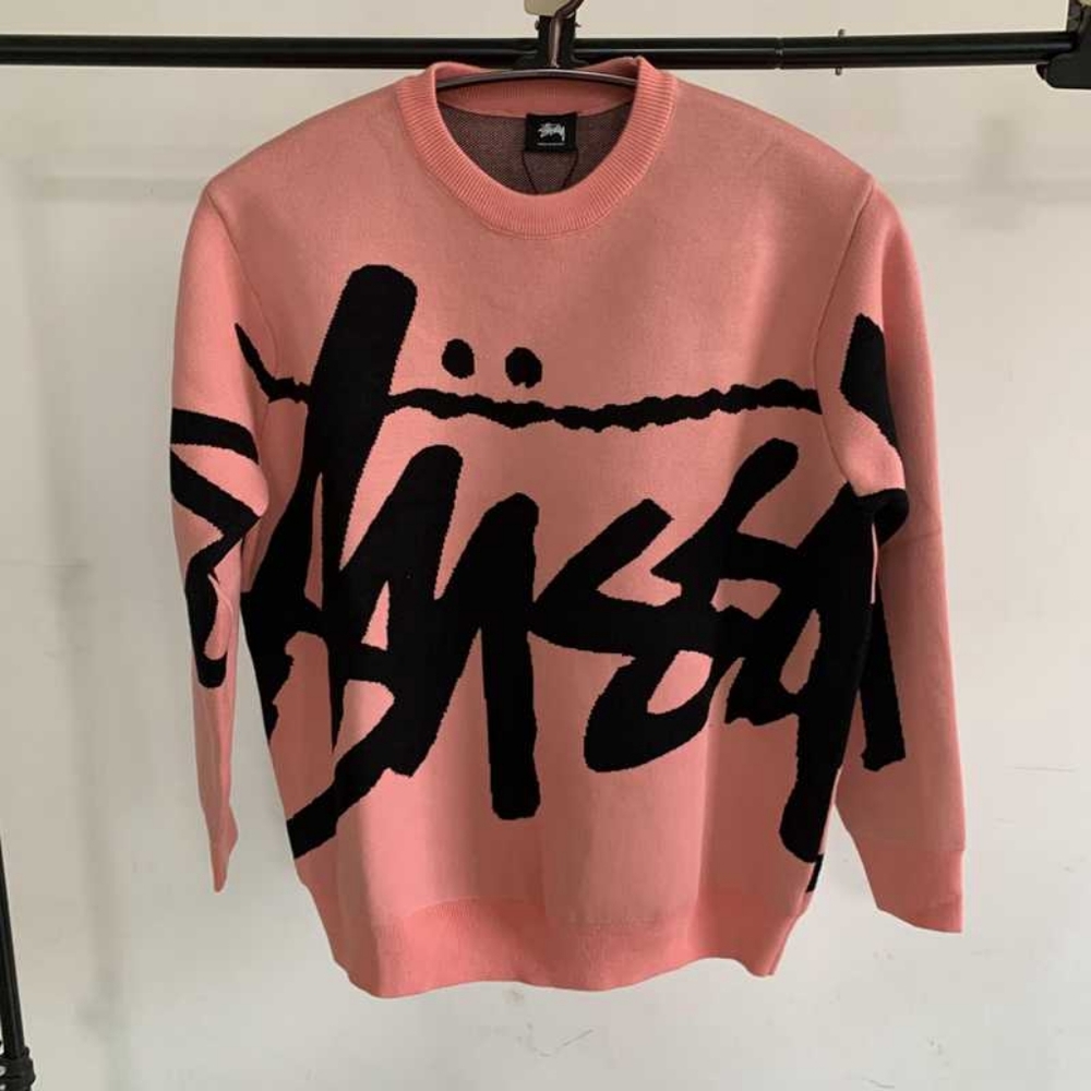 Stussy pink crew neck sweater